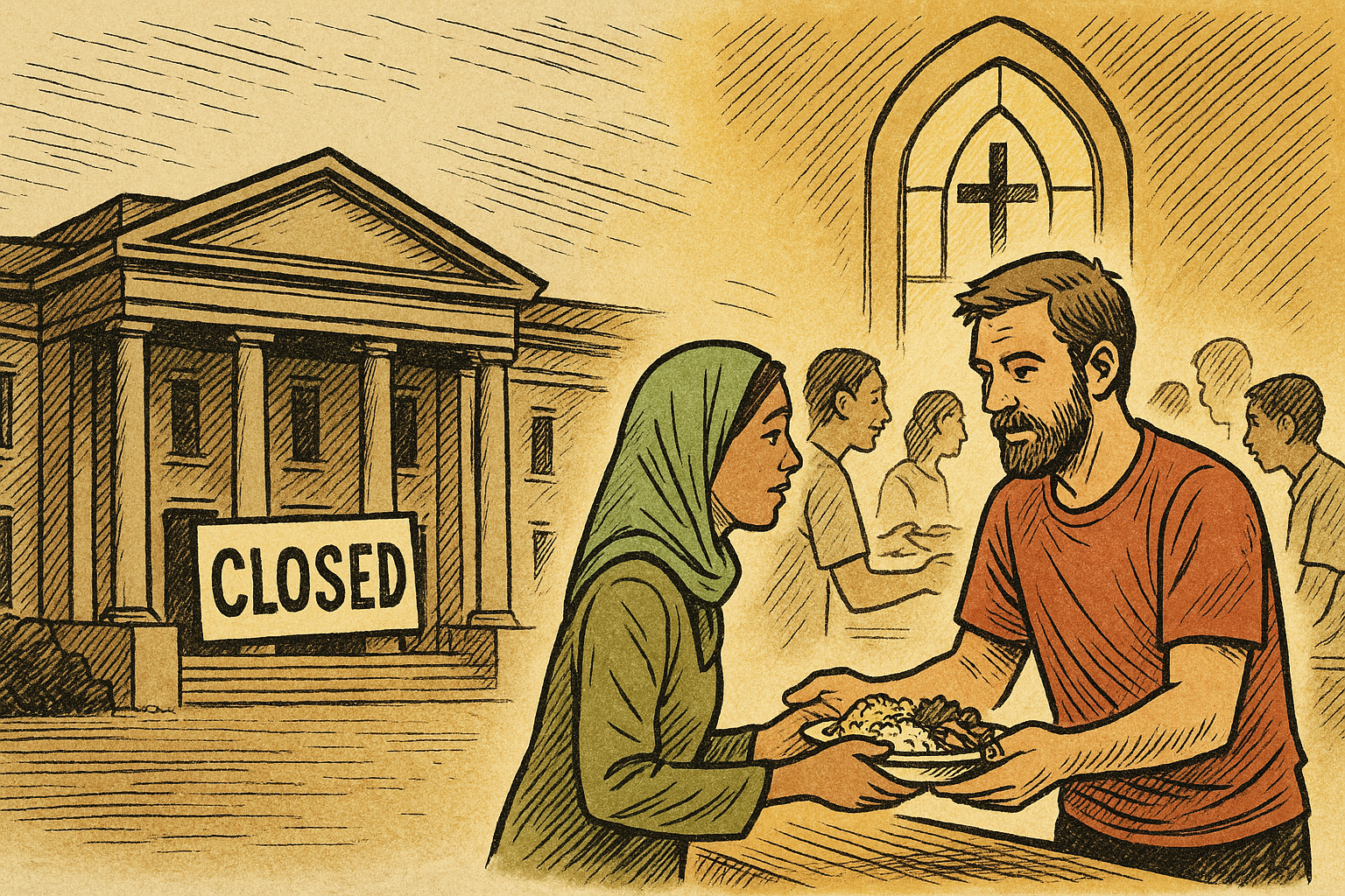 教會投入餐食補助計畫。(AI製圖)